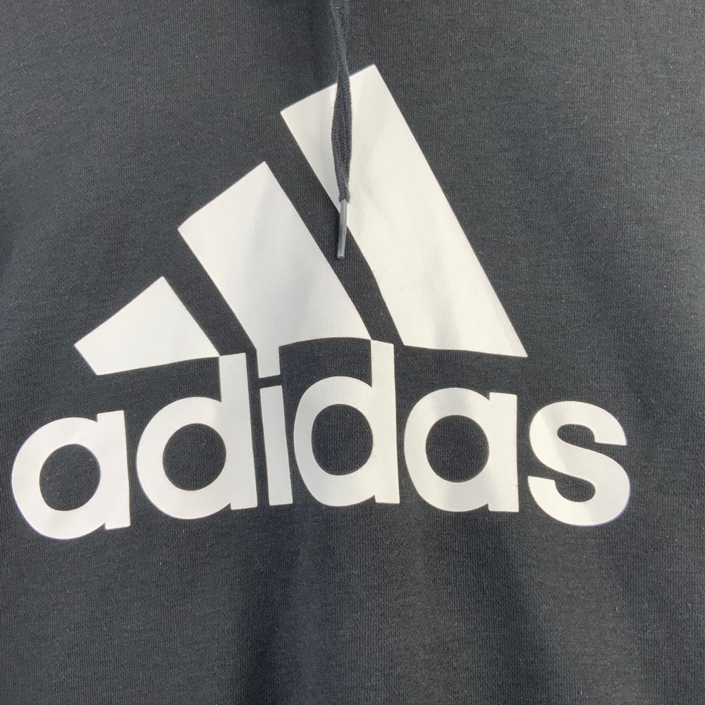 Adidas Essentials Big Logo Hoodie Mens Small Black Fleece Pullover Sweatshirt - Picture 4 of 7